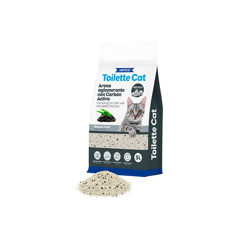 TOILETTE CAT ARENA AGLOMERANTE BENTONITA CARBON ACTIVO 5L
