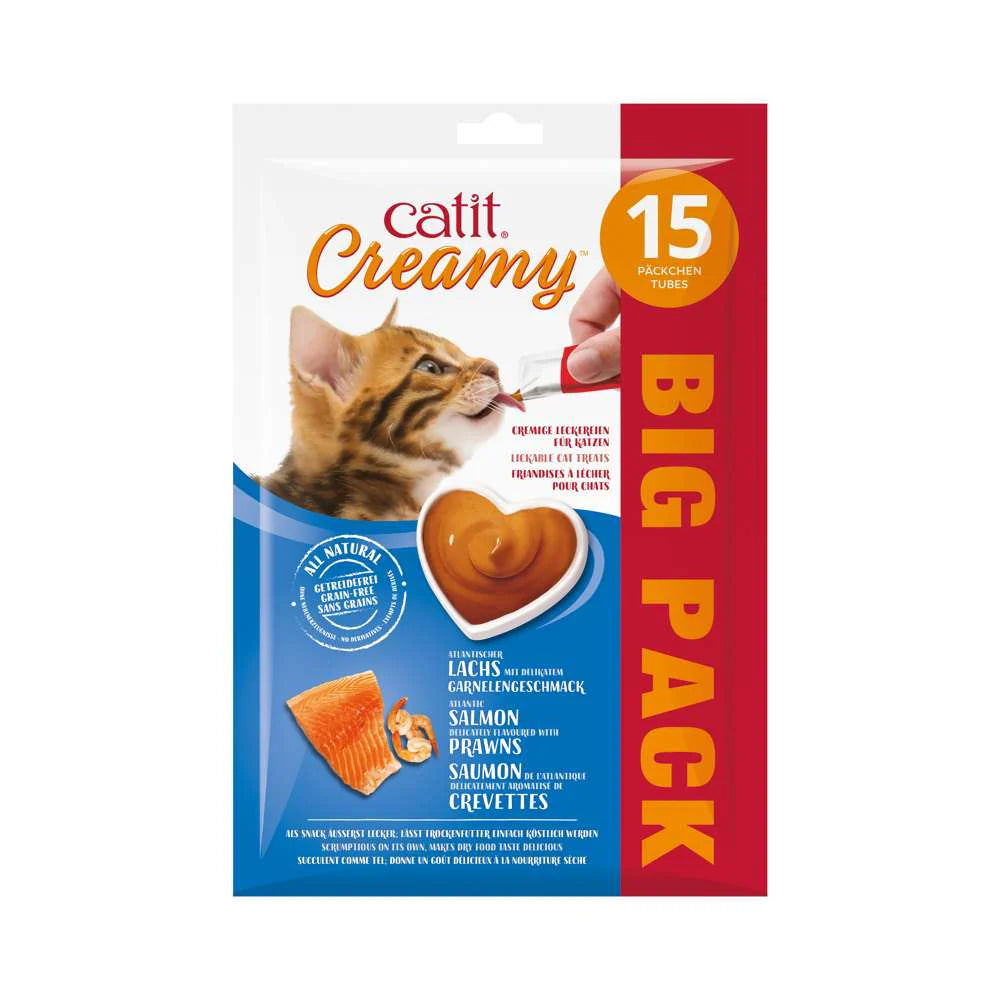 CATIT CREAMY SALMON Y GAMBAS 15X10GR