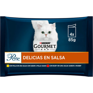 GOURMET PERLE DELICIAS EN SALSA 4X85GR POLLO ASADO
