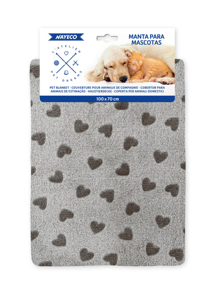 MANTA CORAZONES MARRON 100X70CM