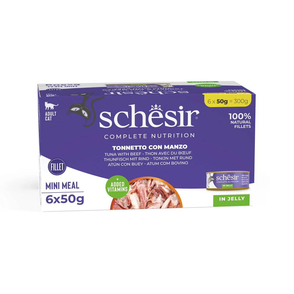 SCHESIR CAT GELATINA ATUN CON BUEY CAJA (6 LATAS X 50GR)
