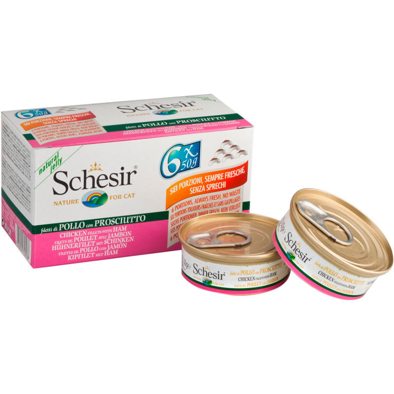 SCHESIR CAT GELATINA FILETES DE POLLO CON JAMON MULTIPACK(6X50GR)