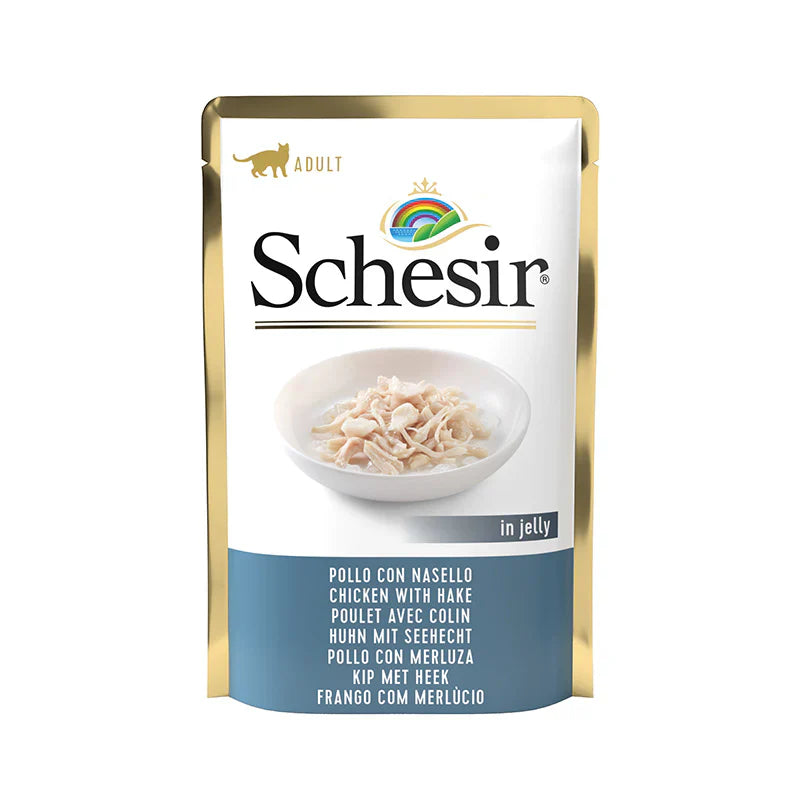 SCHESIR CAT GELATINA POLLO CON MERLUZA SOBRE 85GR