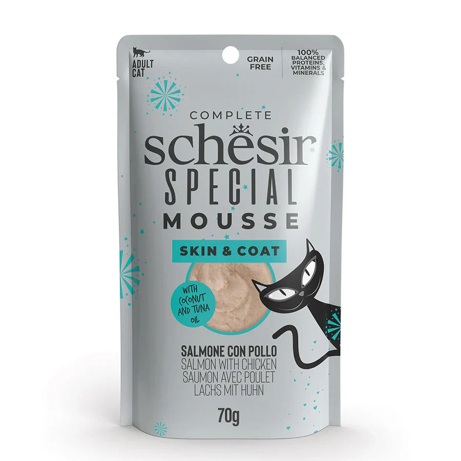 SCHESIR CAT MOUSSE SPECIAL PIEL Y PELO SALMON Y POLLO 70GR