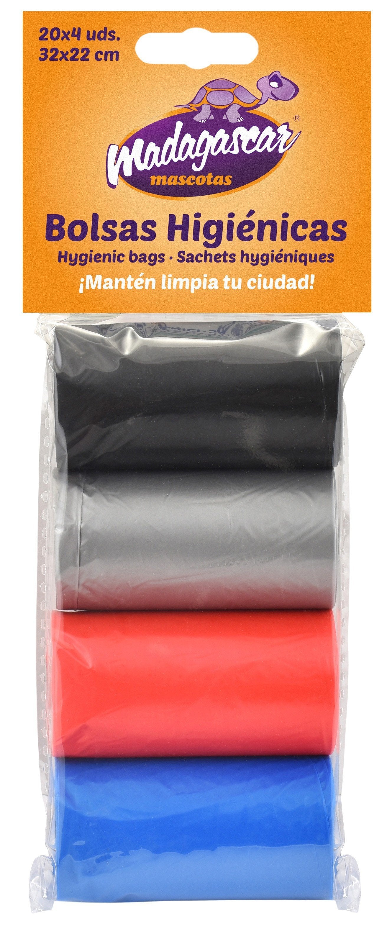 BOLSAS HIGIENICAS 4 ROLLOS DE 20 BOLSAS NEGR/PLATA/ROJO/AZ