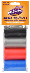 BOLSAS HIGIENICAS 4 ROLLOS DE 20 BOLSAS NEGR/PLATA/ROJO/AZ