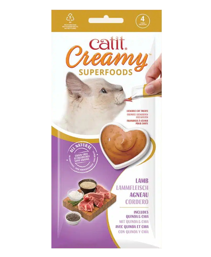 CATIT CREAMY SUPERFOOD CORDERO QUINOA Y CHIA 4X10GR