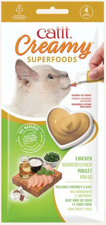 CATIT CREAMY SUPERFOOD POLLO CON COCO Y KALE 4X10GR