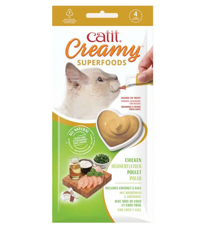 CATIT CREAMY SUPERFOOD POLLO CON COCO Y KALE 4X10GR
