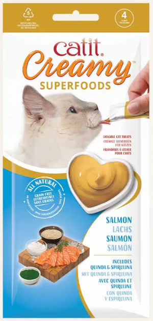 CATIT CREAMY SUPERFOOD SALMON QUINOA Y ESPIRULINA 4X10GR
