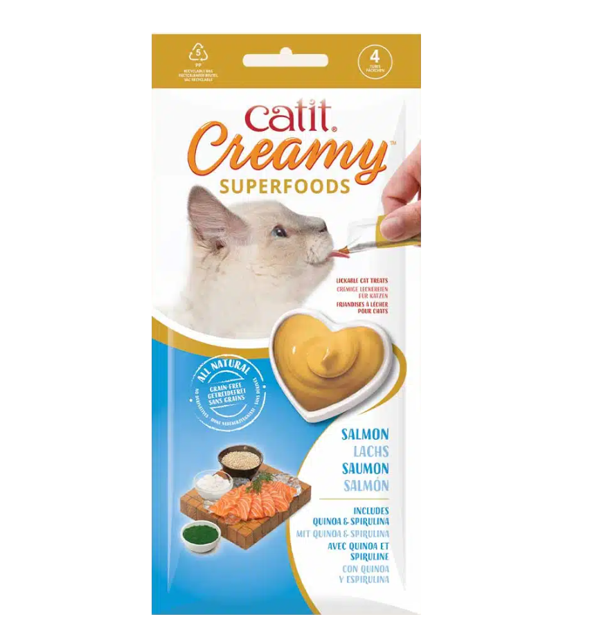 CATIT CREAMY SUPERFOOD SALMON QUINOA Y ESPIRULINA 4X10GR