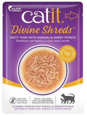 CATIT DIVINE SHREDS ATUN CON SHIRASU Y BONIATO 75 GR