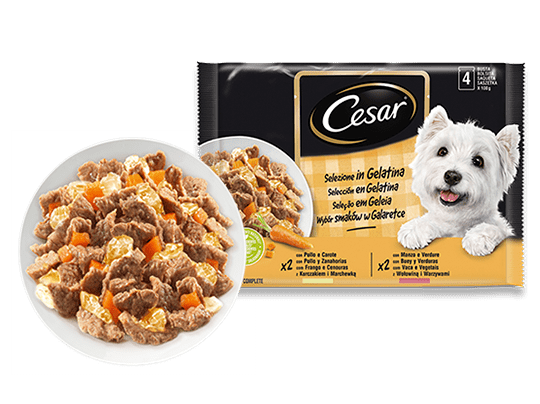CESAR SELEC.GELAT. POLLO/ZANAH/BU 4X100GR