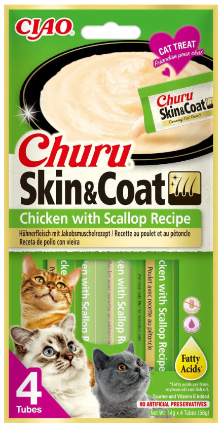 CHURU CAT SKIN&COAT RECETA DE POLLO CON VIEIRA 4X15GR