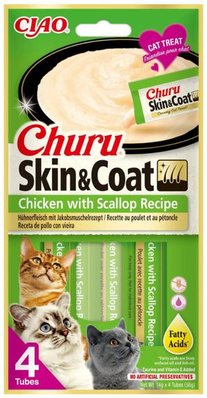 CHURU CAT SKIN&COAT RECETA DE POLLO CON VIEIRA 4X15GR