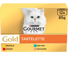 GOURMET GOLD TARTELLETTE PACK BUEY, SALMÓN, POLLO Y ATÚN 12X85GR