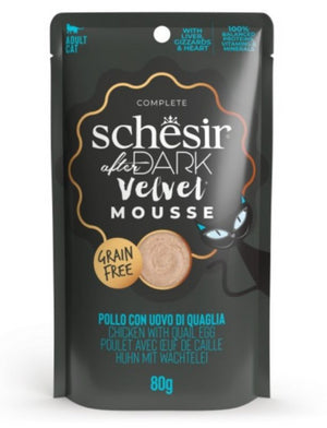SCHESIR CAT DARK MOUSSE POLLO Y HUEVO 80GR