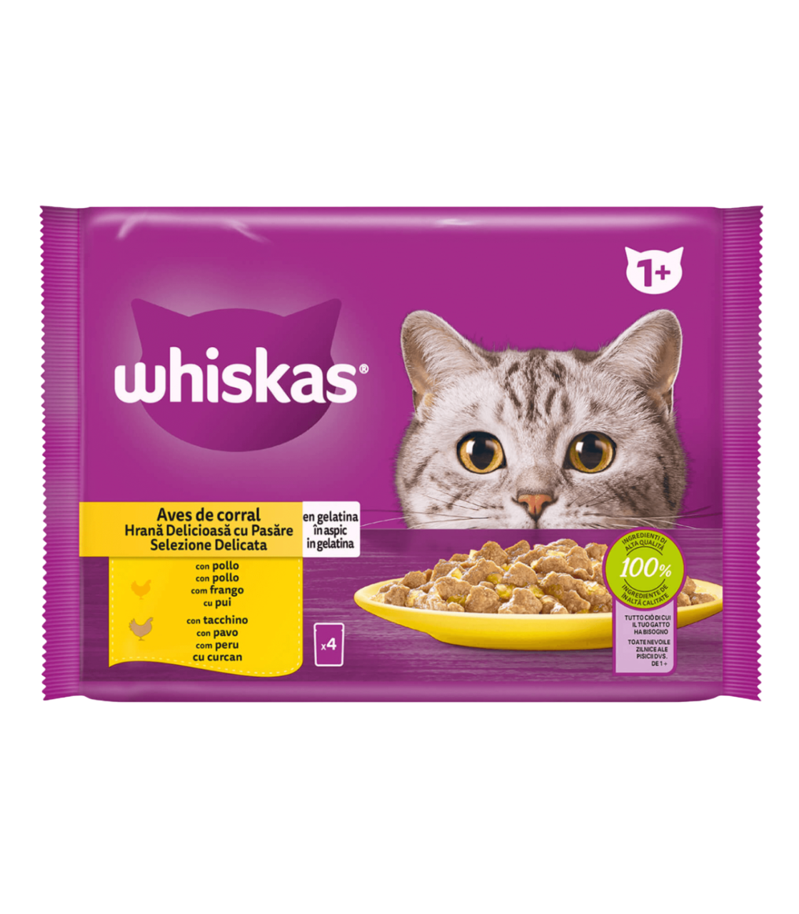 WHISKAS MULTI 1+SELECCION AVES 4X85GR