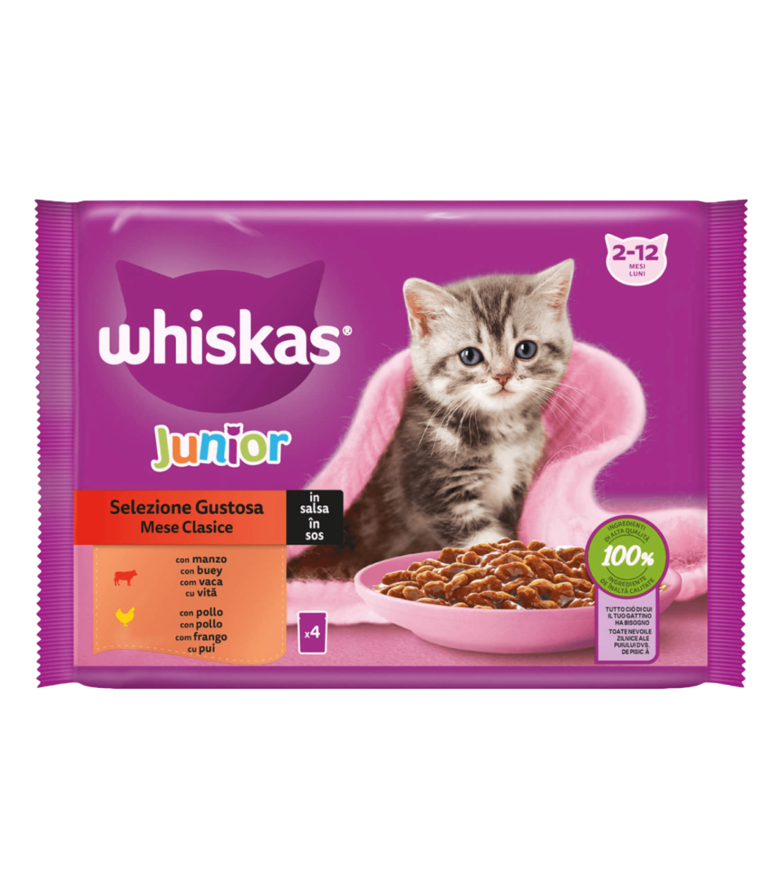 WHISKAS MULTI JUNIOR SELECCION CARNES 4X85GR