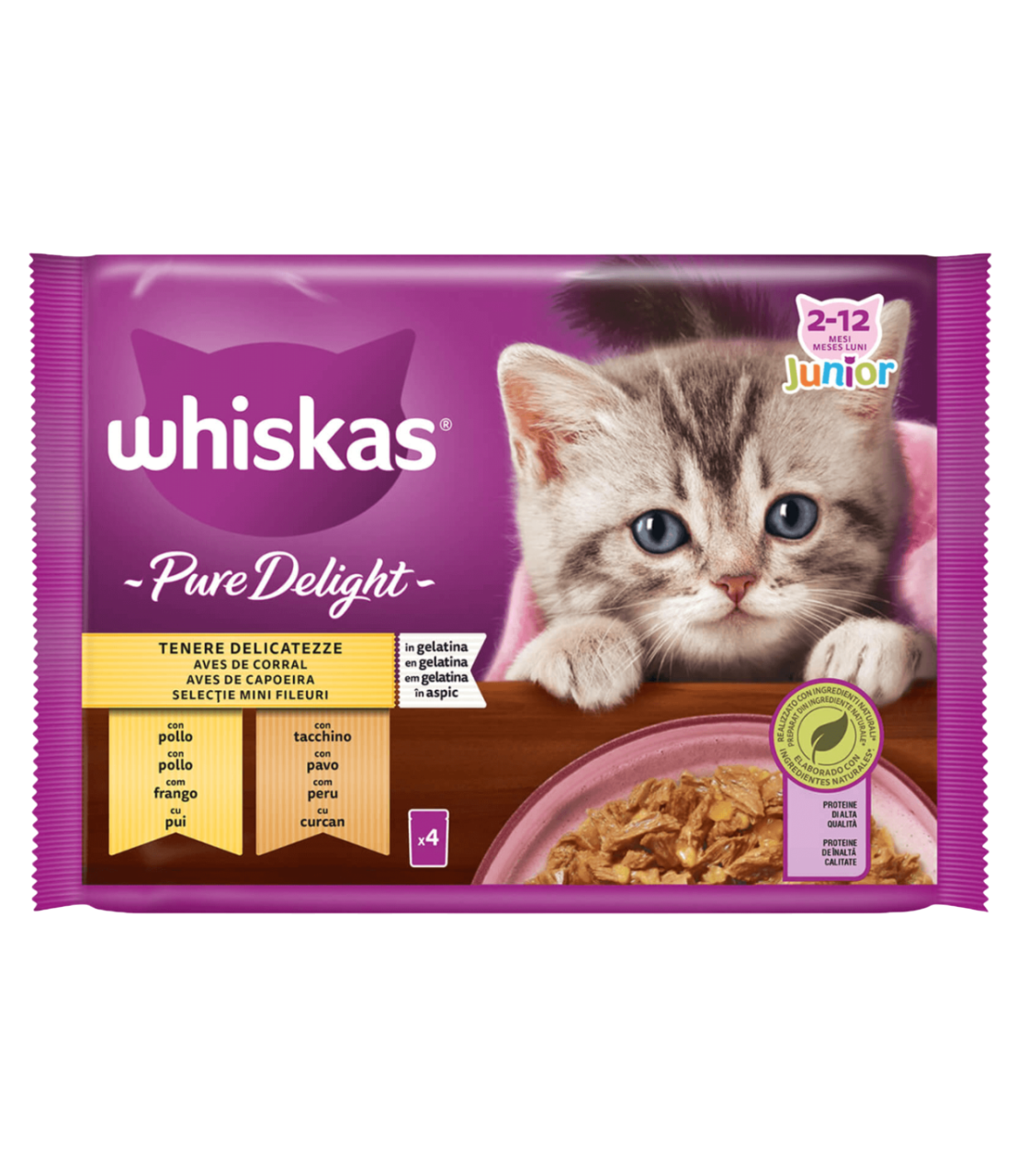 WHISKAS PURE JUNIOR AVES 4X85GR