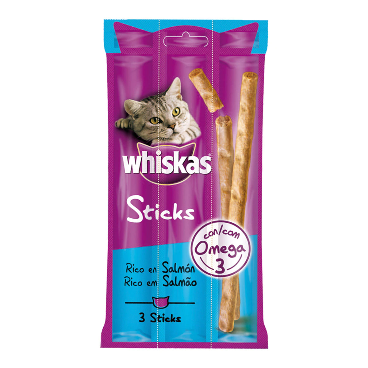 WHISKAS SNACK STICKS TIRAS SALMON 3X18GR