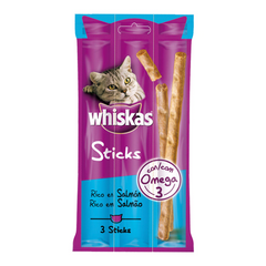 WHISKAS SNACK STICKS TIRAS SALMON 3X18GR