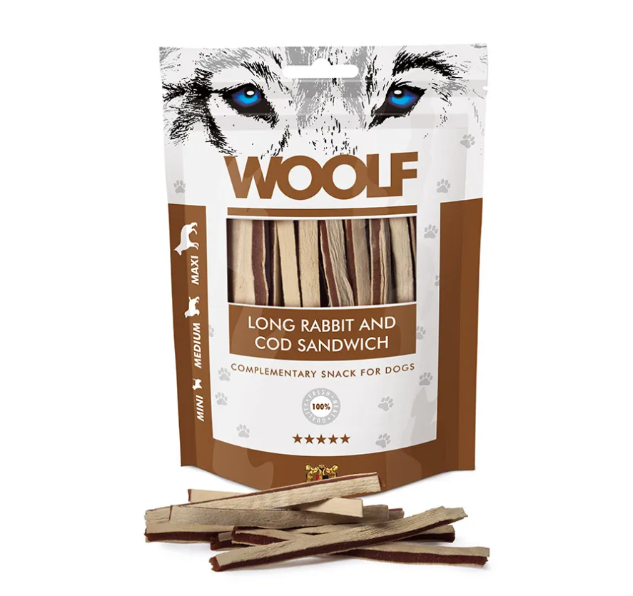 WOOLF LONG RABBIT AND COD SANDWICH 100GR