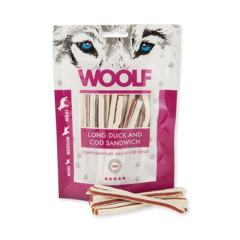 WOOLF SOFT DUCK AND COD SANDWICH LONG 100GR